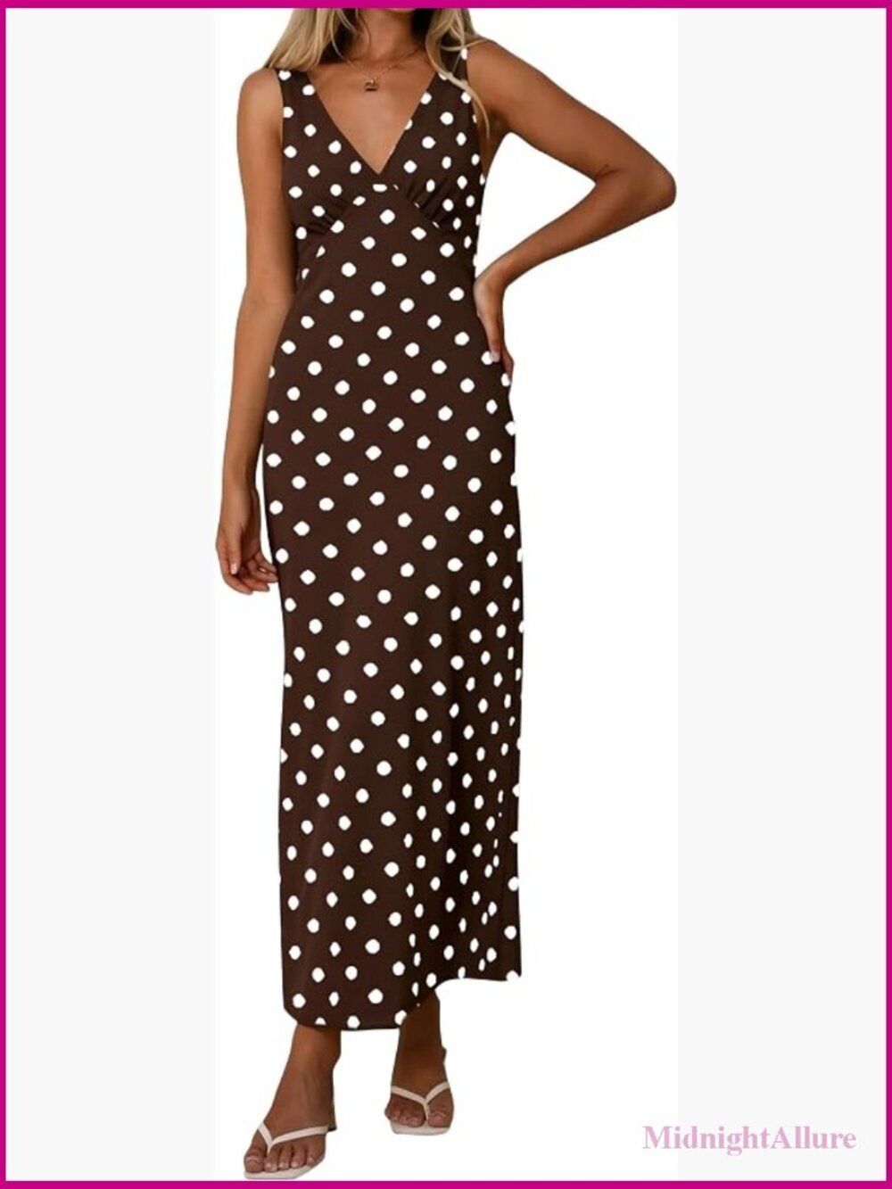 Polka Dot Maxi Dress V Neck Sleeveless Backless Bodycon Party